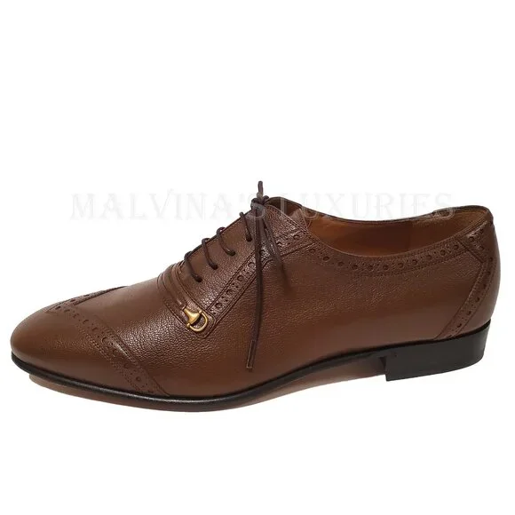 GUCCI SHOES MENS LACE-UP HALF HORSEBIT BROWN LEATHER sz 10 US 10.5